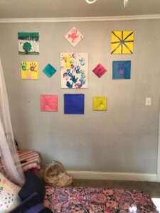 Display of children's artwork.